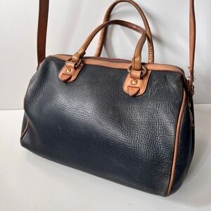 Vintage Coach Satchel Bag Medium Black Tan Leather Pebbled 90s Doctor Bag